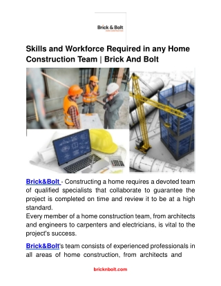 Brick And Bolt - Skills and workforce involved in any home construction team