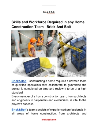 Brick And Bolt - Skills and workforce involved in any home construction team