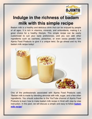 Badam milk recipe at home