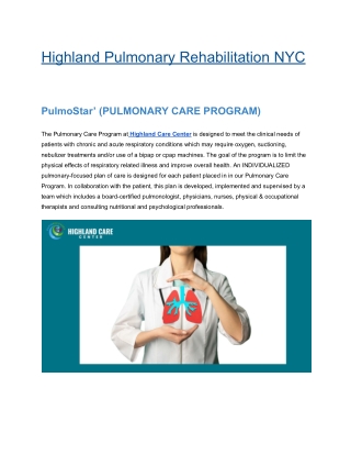 Best Pulmonary Rehabilitation Near, NYC | Highland Care Center