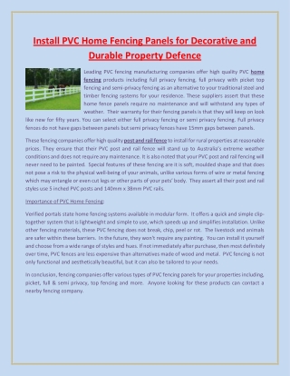 Install PVC Home Fencing Panels for Decorative and Durable Property Defence