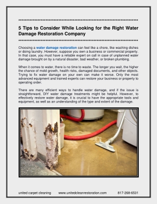 5 Tips to Consider While Looking for the Right Water Damage Restoration Company