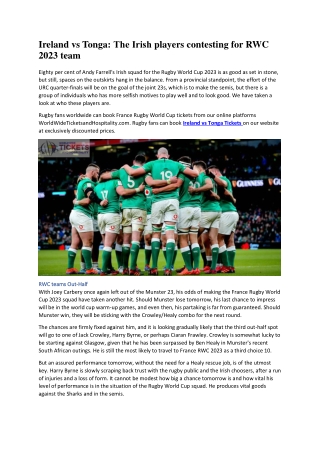 Ireland vs Tonga The Irish players contesting for RWC 2023 team