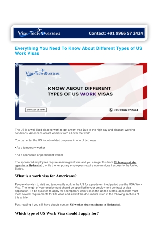 Everything You Need To Know About Different Types of US      Work Visas