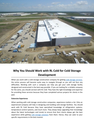 Why You Should Work with RL Cold for Cold Storage Development