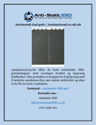 Antistatisk Esd-gulv  Antistaticesd.co.uk nb