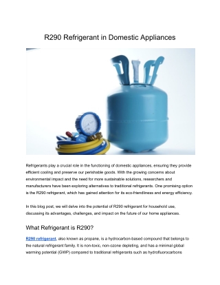 R290 Refrigerant in Domestic Appliances