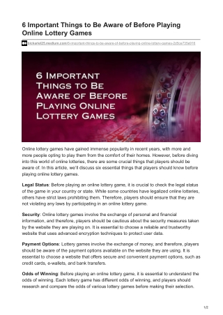 6 Important Things to Be Aware of Before Playing Online Lottery Games