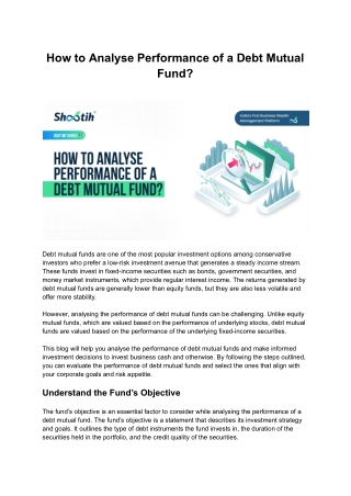 How to Analyse Performance of a Debt Mutual Fund?