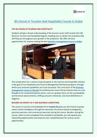 Top Rated BBA in Tourism and Hospitality in Sharjah