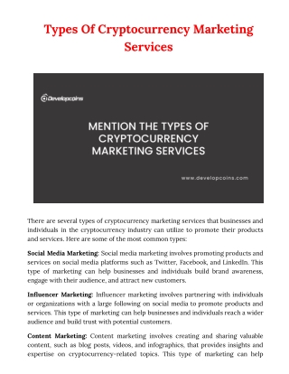 Mention The Types Of Cryptocurrency Marketing Services