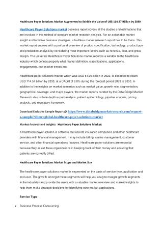 Healthcare Payer Solutions Market Augmented to Exhibit the Value of US 114.57 Billion by 2030