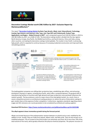 Decorative Coatings Market will Witness A Significant Rise of $98.9 billion by 2