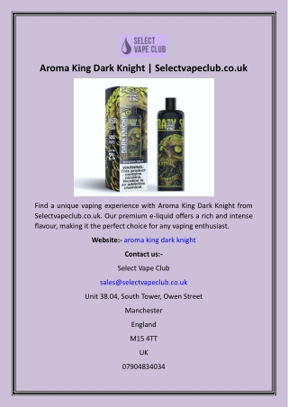 Aroma King Dark Knight  Selectvapeclub.co.uk