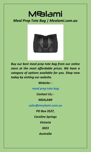 Meal Prep Tote Bag  Mealami