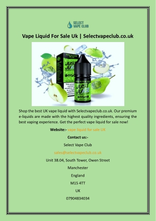 Vape Liquid For Sale Uk  Selectvapeclub.co.uk