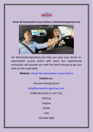 Driver Re Examination Course Online  Horizondrivingschool.com