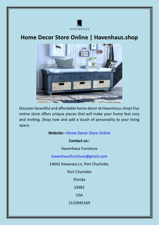 Home Decor Store Online  Havenhaus.shop