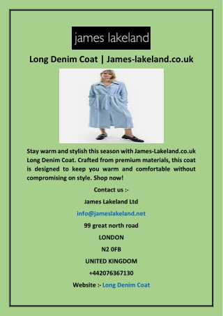 Long Denim Coat  James lakeland co uk