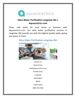 Silica Water Purification Longview Wa