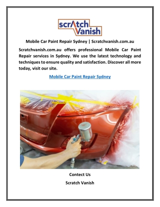 Mobile Car Paint Repair Sydney | Scratchvanish.com.au