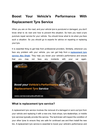 Boost your vehicle's performance with replacement tyre service