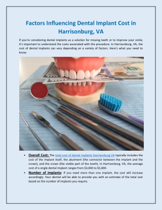 Factors Influencing Dental Implant Cost in Harrisonburg, VA
