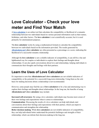 Love Calculator - Check your love meter and Find Your Match