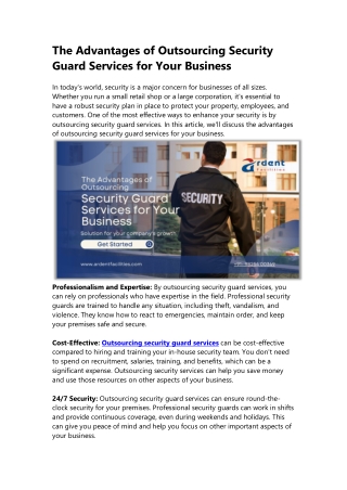 The Advantages of Outsourcing Security Guard Services for Your Business