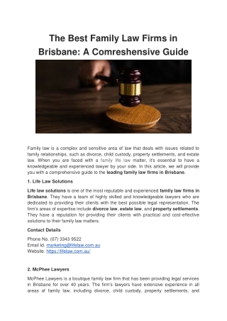 The Best Family Law Firms in Brisbane A Comreshensive Guide