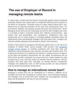 The use of Employer of Record in managing remote teams