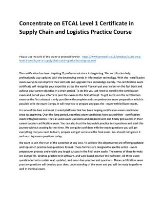 Concentrate on ETCAL Level 1 Certificate in Supply Chain and Logistics Practice