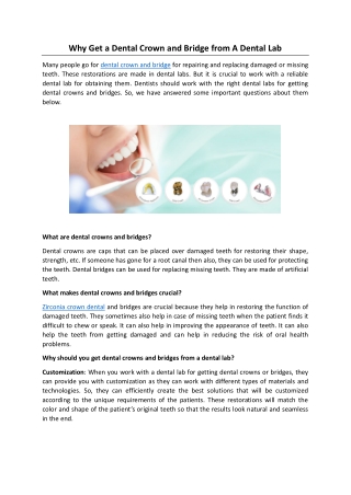 Why Get a Dental Crown and Bridge from A Dental Lab