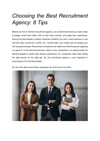 Choosing the Best Recruitment Agency: 8 Tips