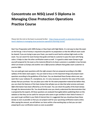 Concentrate on NISQ Level 5 Diploma in Managing Close Protection Operations Prac