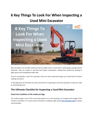 6 Key Things To Look For When Inspecting a Used Mini Excavator