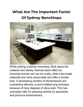 What Are The Important Factor Of Sydney Benchtops