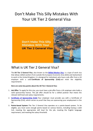 Don't Make This Silly Mistakes With Your UK Tier 2 General Visa