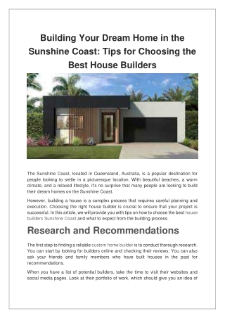 Building Your Dream Home in the Sunshine Coast Tips for Choosing the Best House Builders