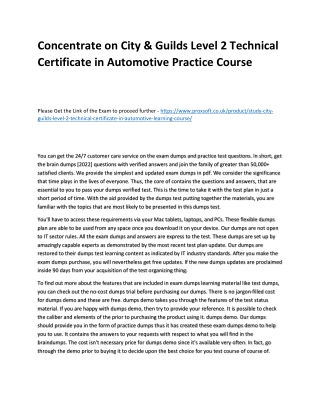 Concentrate on City & Guilds Level 2 Technical Certificate in Automotive Practice Course