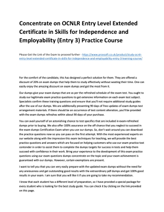 Concentrate on OCNLR Entry Level Extended Certificate in Skills for Independence