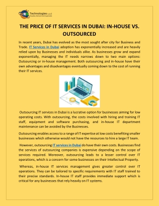 THE PRICE OF IT SERVICES IN DUBAI  IN HOUSE VS. OUTSOURCED