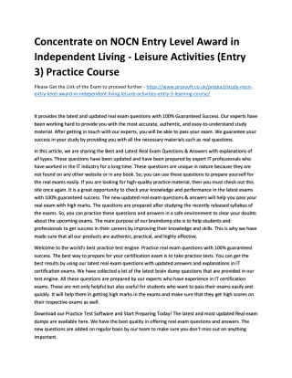 Concentrate on NOCN Entry Level Award in Independent Living - Leisure Activities