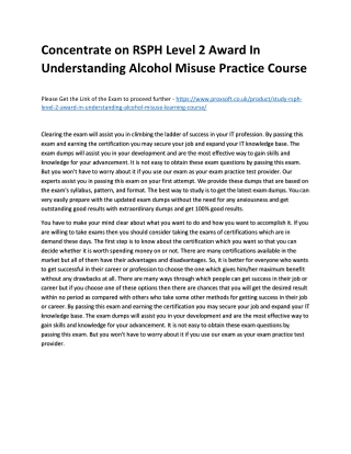 Concentrate on RSPH Level 2 Award In Understanding Alcohol Misuse Practice Cours