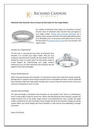 Wholesale Silver Bracelets How to Choose the Best Styles for Your Target Market