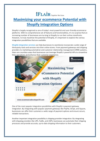 Maximizing your ecommerce Potential with Shopify Integration Options