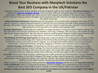 Boost Your Business with Manytech Solutions the Best SEO Company in the UKPakistan