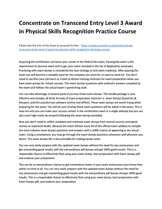 Concentrate on Transcend Entry Level 3 Award in Physical Skills Recognition Prac