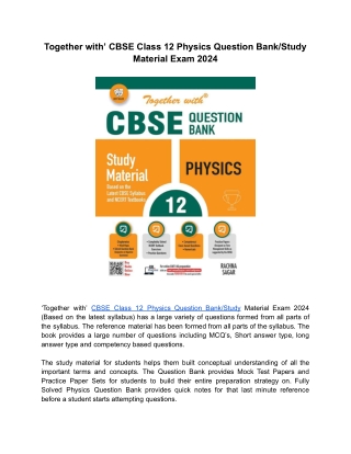 Together with’ CBSE Class 12 Physics Question Bank_Study Material Exam 2024