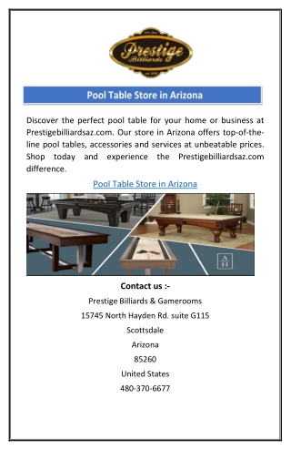 Pool Table Store In Arizona | Prestigebilliardsaz.com